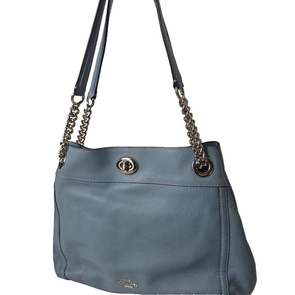 Coach Edie Turnlock Shoulder Bag Purse Chain Strap Blue